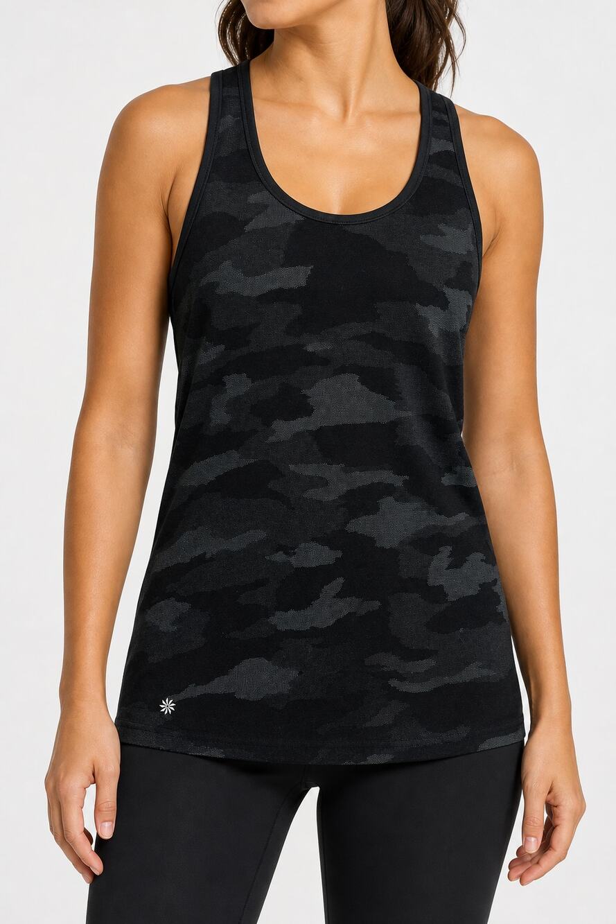 Athleta Speedlight Camo Racerback Tank Black Gray Womens M Athlleisure Workout
